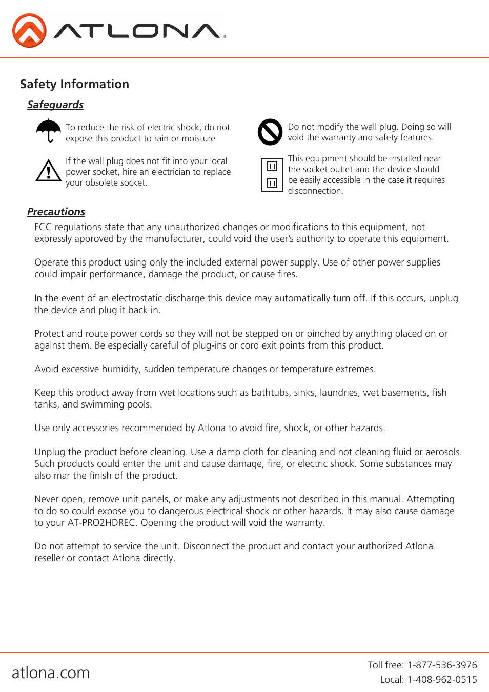 Safety information | Atlona AT PRO2HDREC User Manual | Page 6 / 8