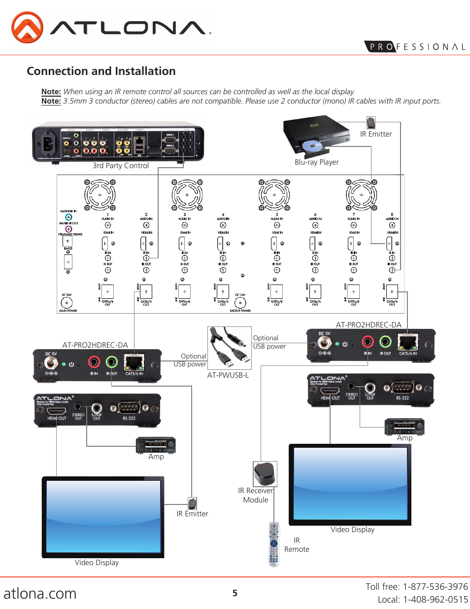 Connection and installation | Atlona AT PRO2HDREC DA User Manual | Page 5 / 8