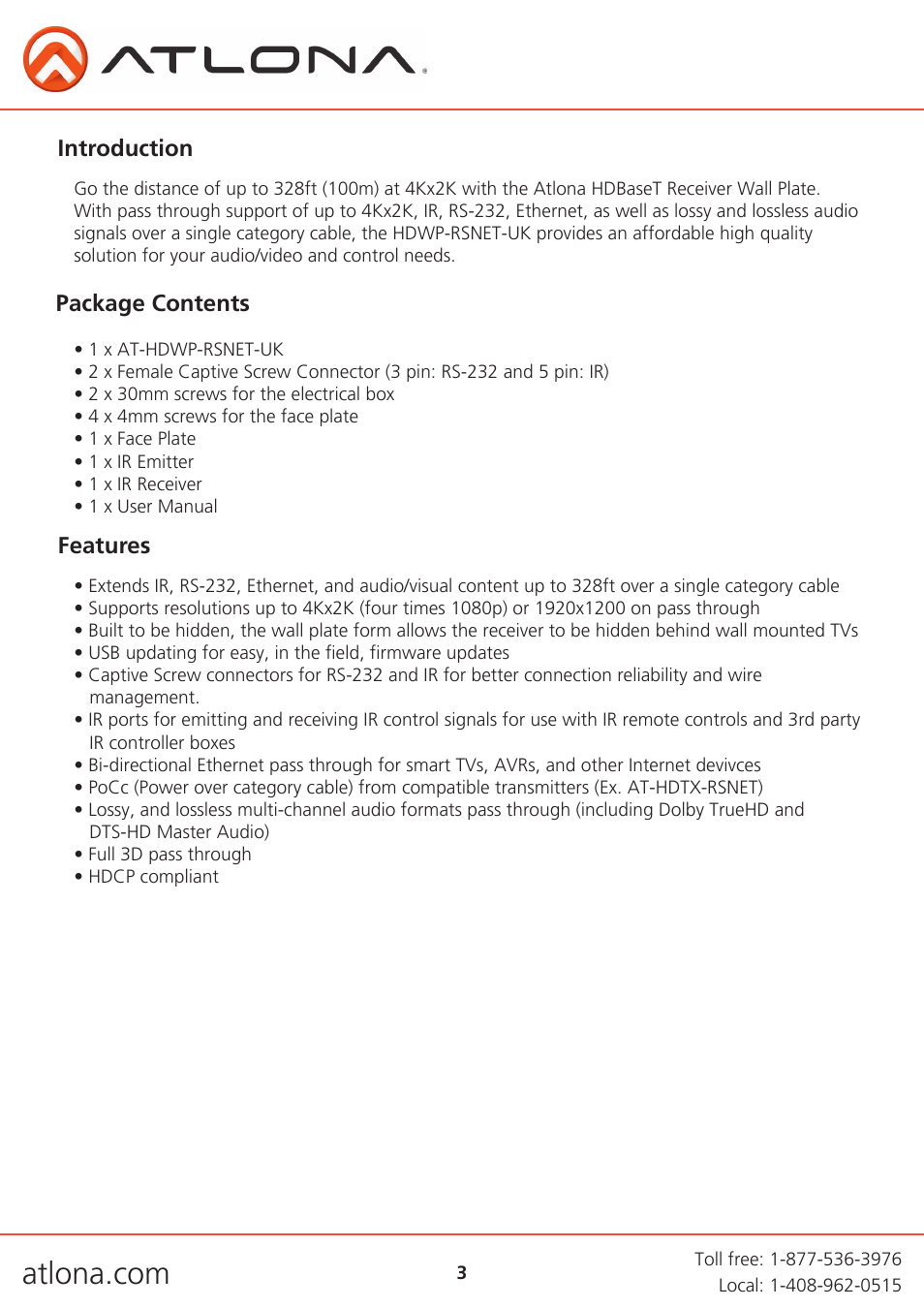 Atlona AT HDWP RSNET UK User Manual | Page 3 / 13