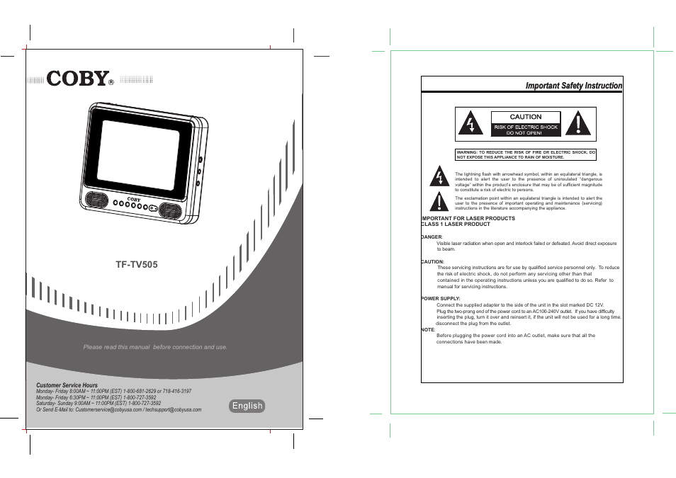 COBY TF-TV505 User Manual | 10 pages