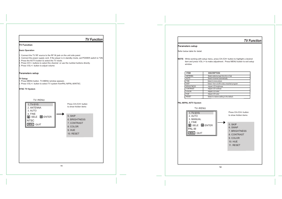 Tv function | COBY TF-TV505 User Manual | Page 8 / 10