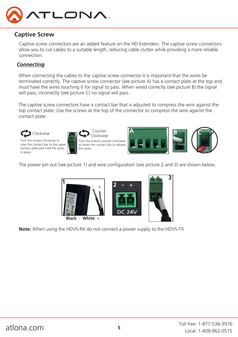 Captive screw, Ab c | Atlona AT HDVS TX User Manual | Page 5 / 11