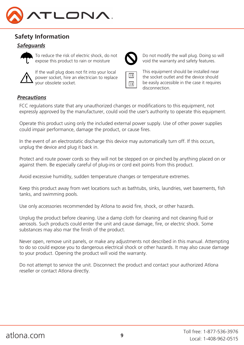 Safety information | Atlona AT HDVS TX User Manual | Page 9 / 11