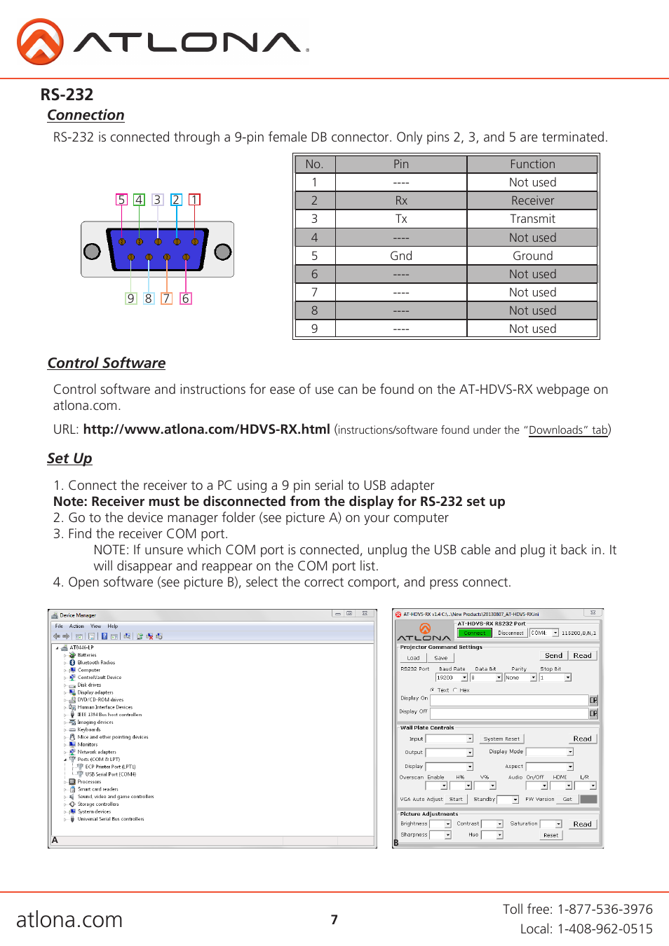 Rs-232 | Atlona AT HDVS RX User Manual | Page 7 / 16