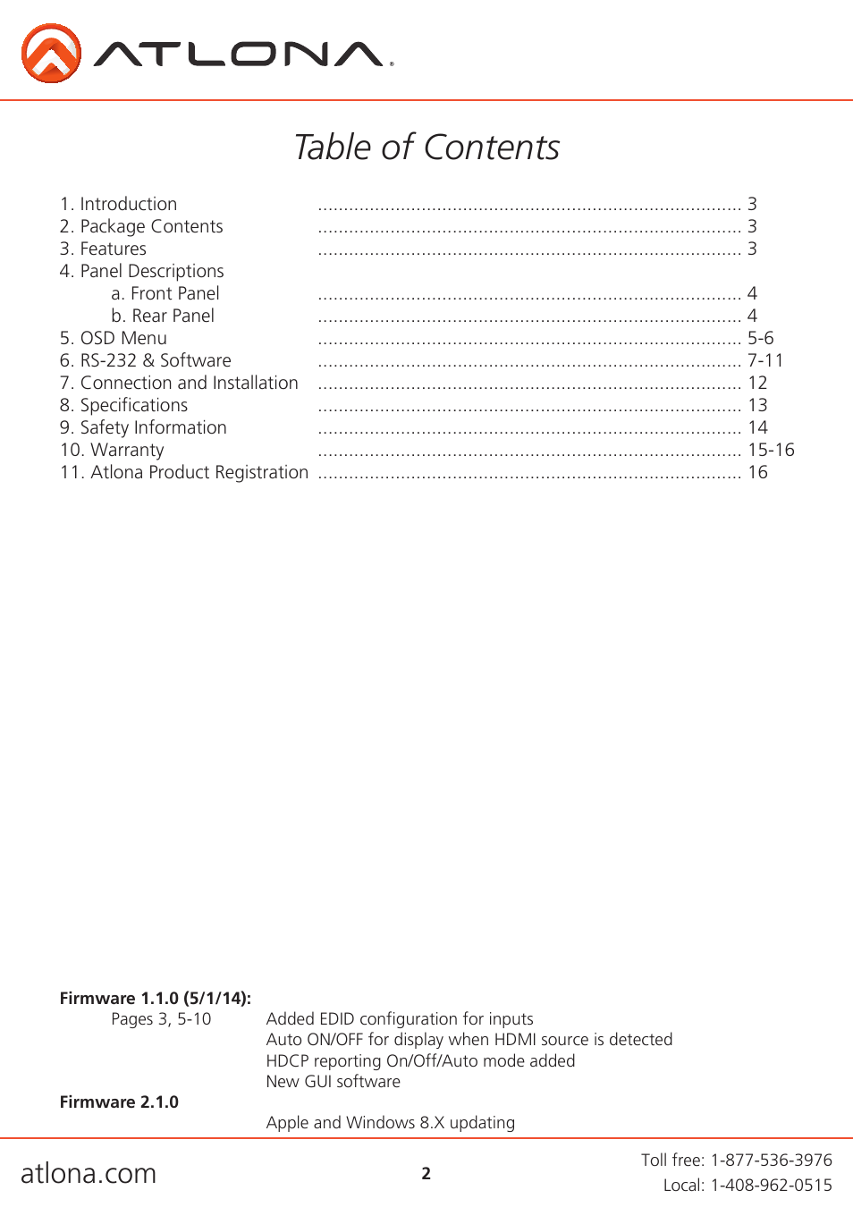 Atlona AT HDVS RX V2 User Manual | Page 2 / 16