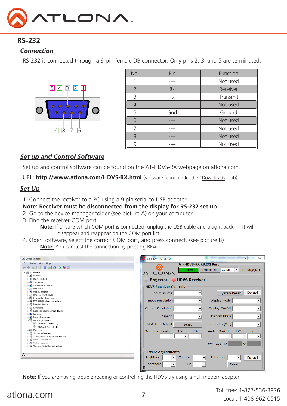 Rs-232 | Atlona AT HDVS RX V2 User Manual | Page 7 / 16