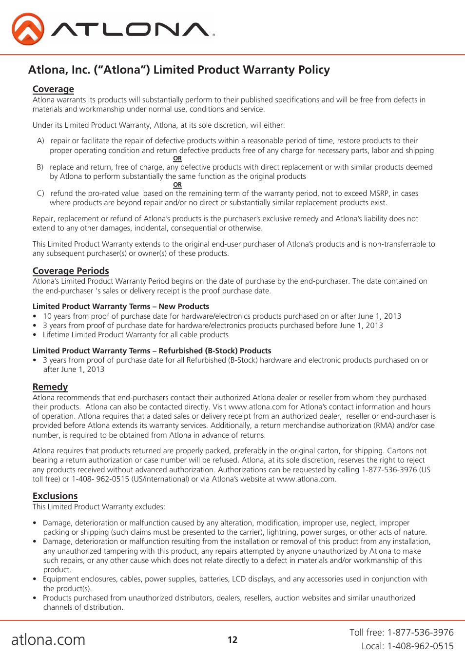 Atlona AT HDTX WP User Manual | Page 12 / 13