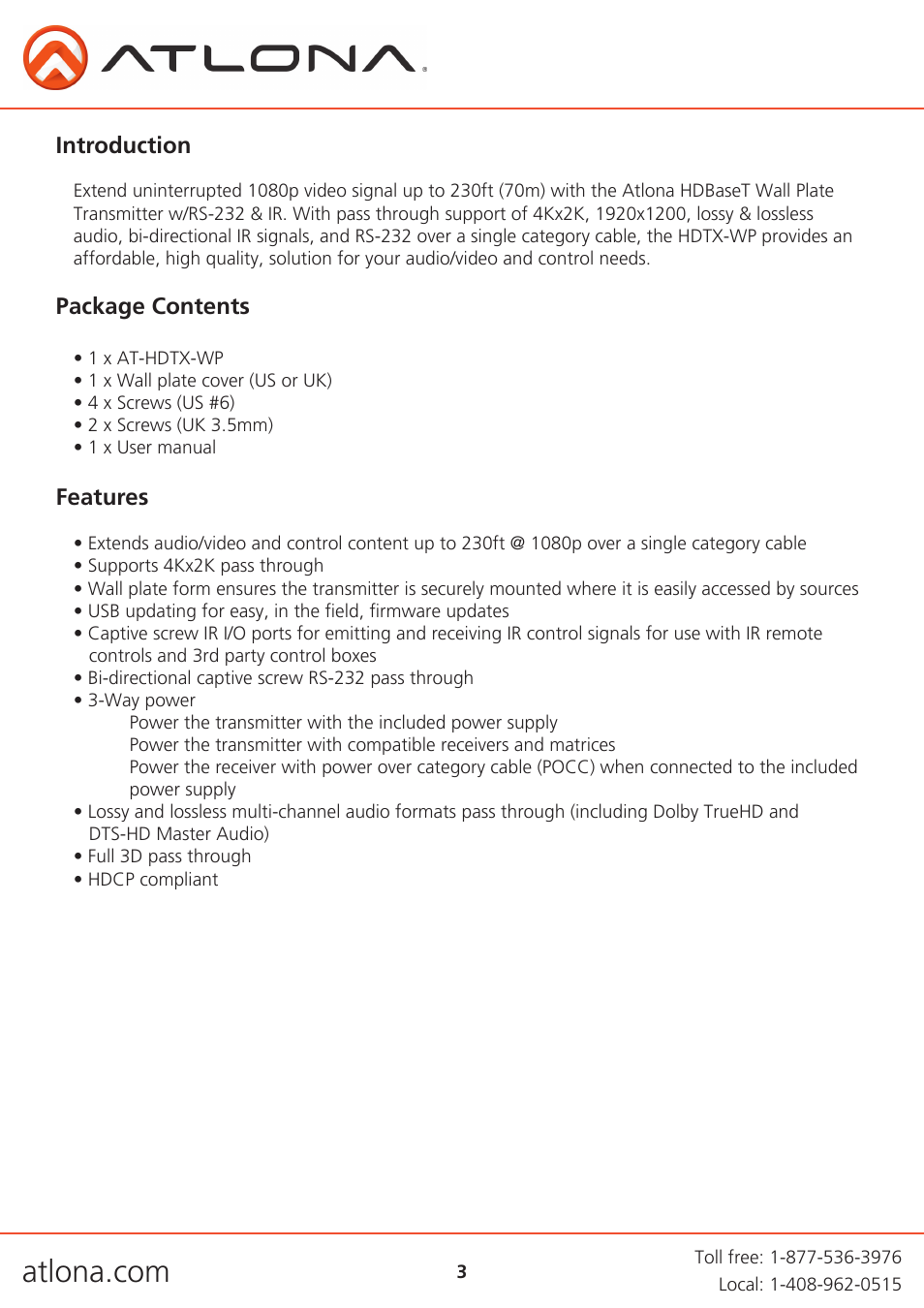 Atlona AT HDTX WP User Manual | Page 3 / 13