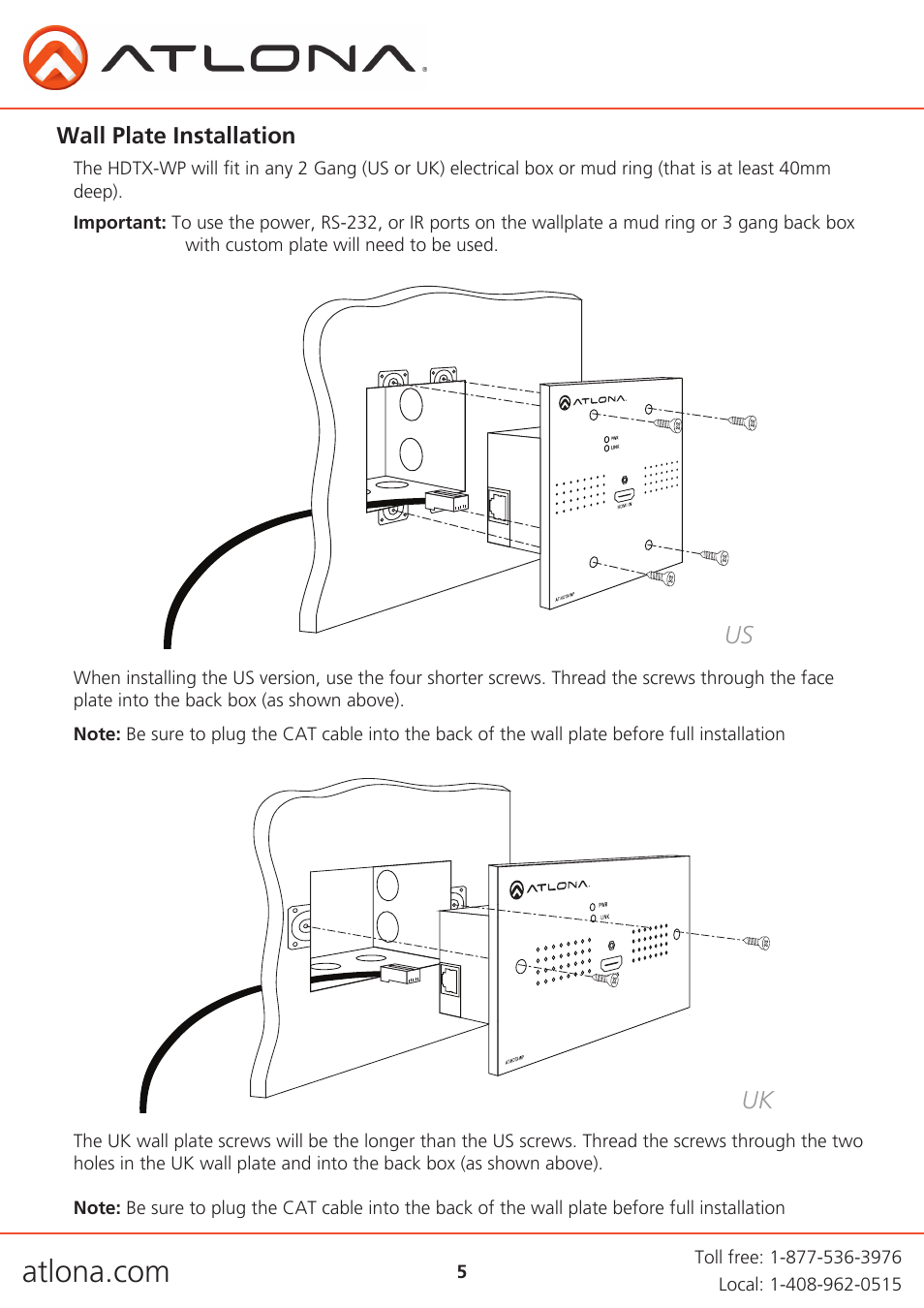 Us uk | Atlona AT HDTX WP User Manual | Page 5 / 13