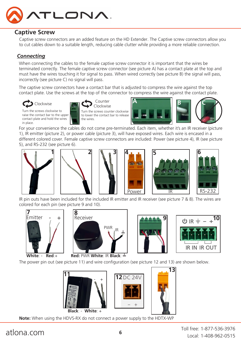 Captive screw | Atlona AT HDTX WP User Manual | Page 6 / 13