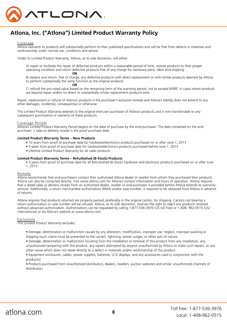 Atlona AT HDTX RSNET User Manual | Page 8 / 9