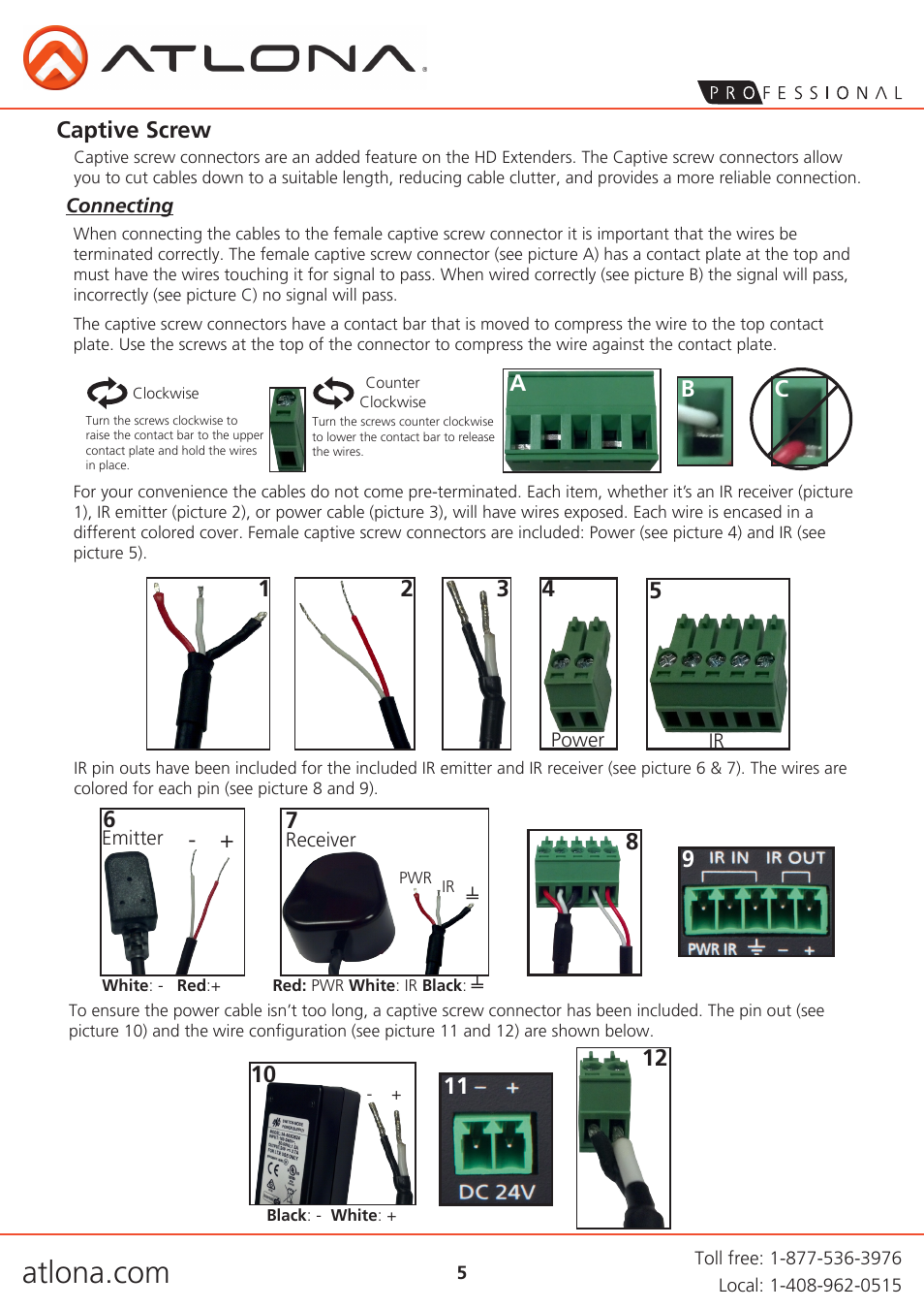 Captive screw | Atlona AT HDTX IR User Manual | Page 5 / 9