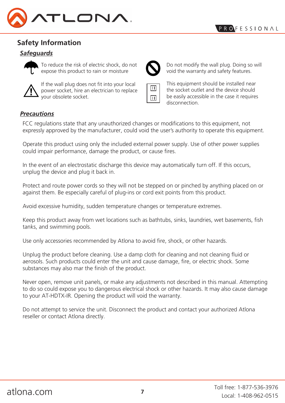 Safety information | Atlona AT HDTX IR User Manual | Page 7 / 9