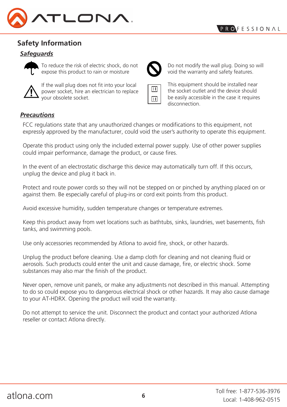 Safety information | Atlona AT HDRX User Manual | Page 6 / 8