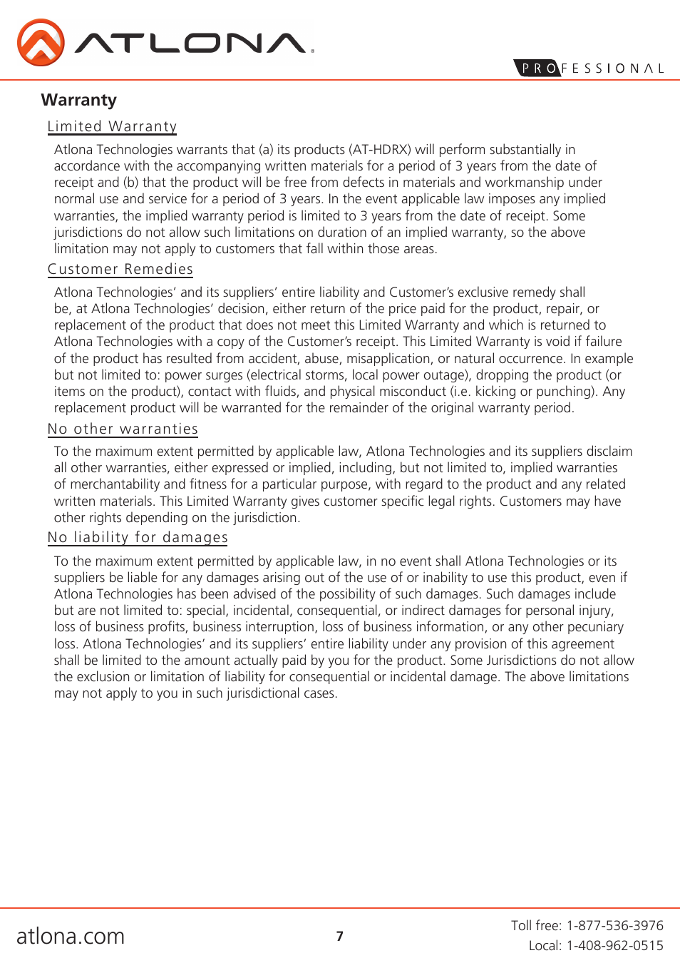 Atlona AT HDRX User Manual | Page 7 / 8