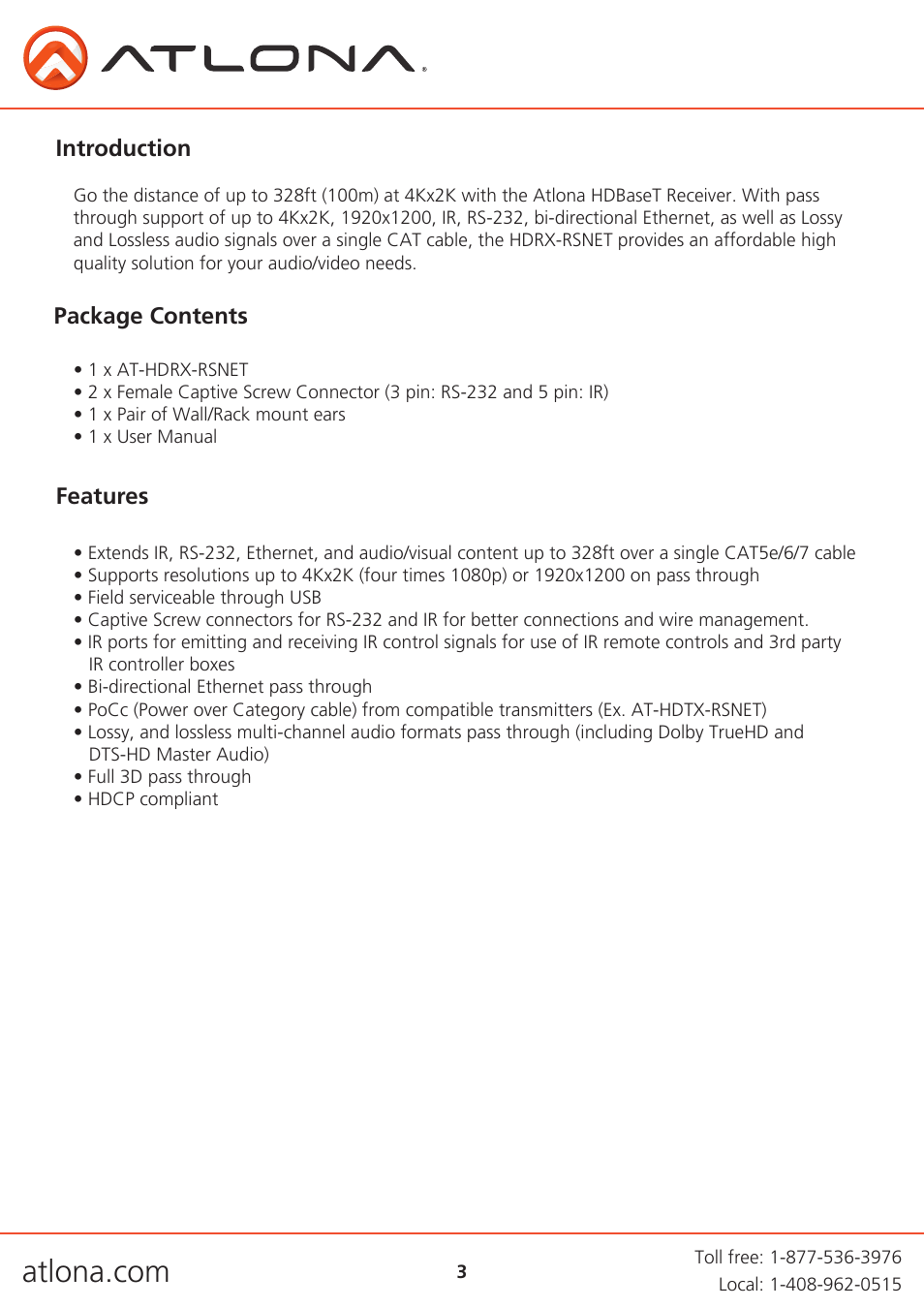 Atlona AT HDRX RSNET User Manual | Page 3 / 11