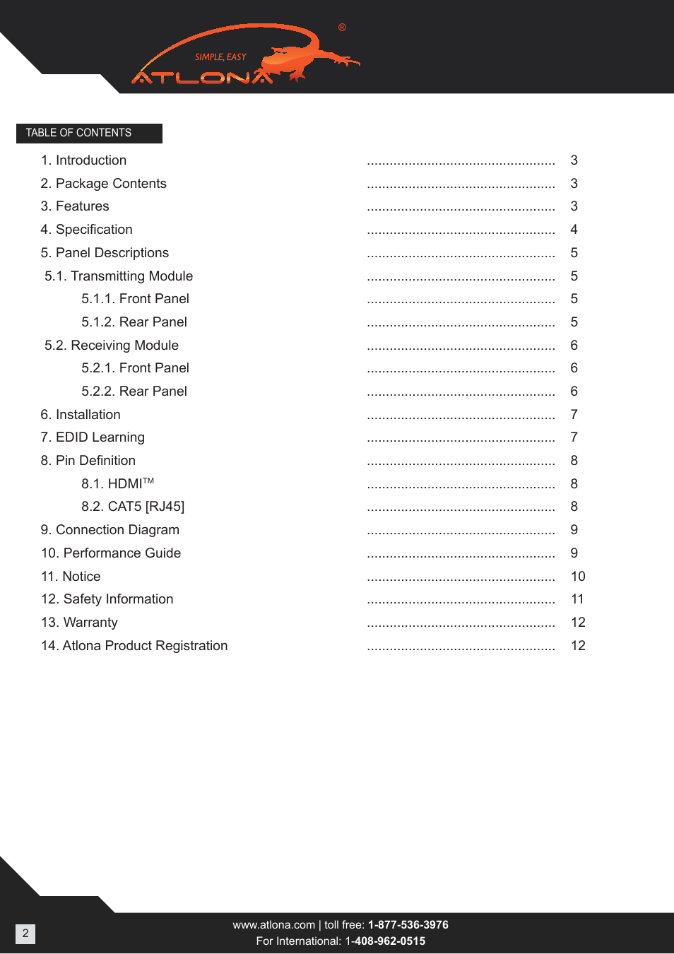 Atlona AT HD4 SI40SR User Manual | Page 2 / 12