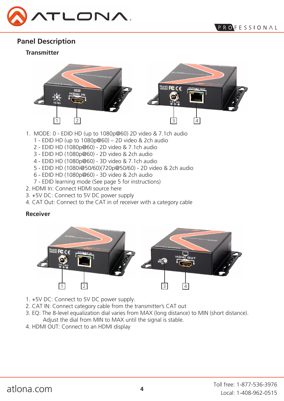 Panel description | Atlona AT HD4 SI40SR V3 User Manual | Page 4 / 9