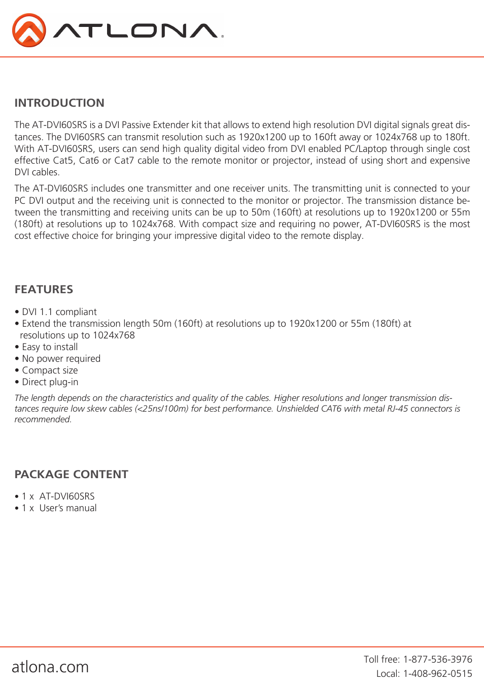Atlona AT DVI60SRS User Manual | Page 3 / 8