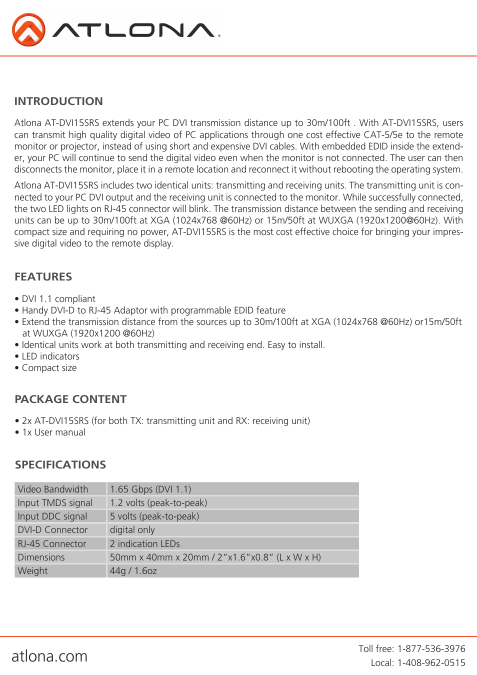 Atlona AT DVI15SRS User Manual | Page 3 / 7