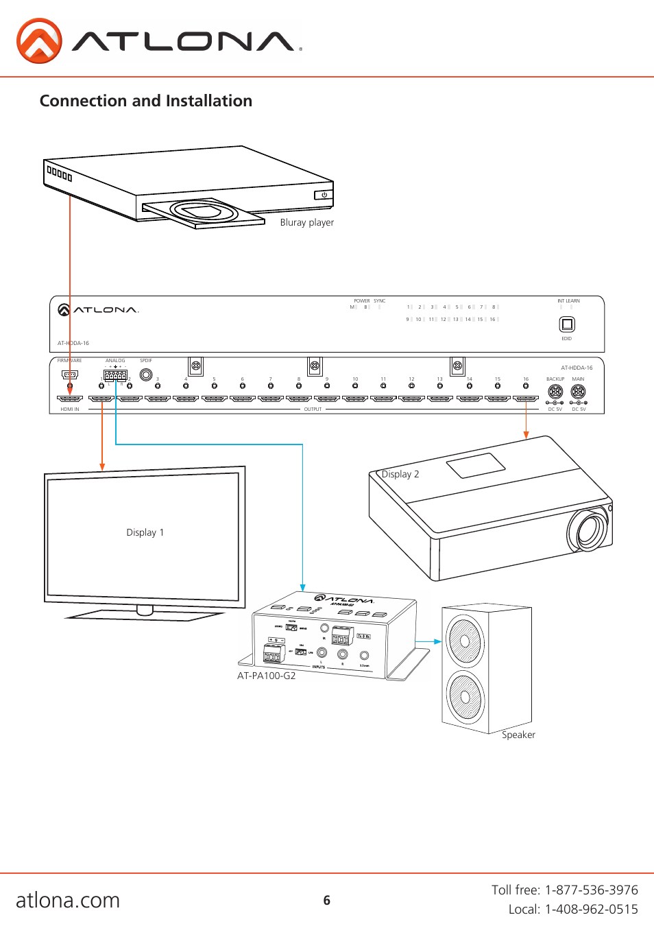 Connection and installation | Atlona AT HDDA 8-16 V1 User Manual | Page 6 / 10