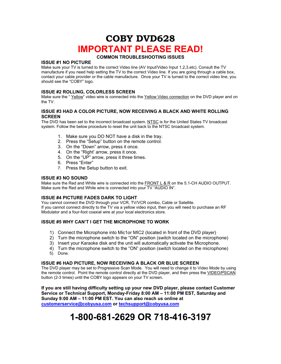 COBY DVD628 User Manual | 1 page