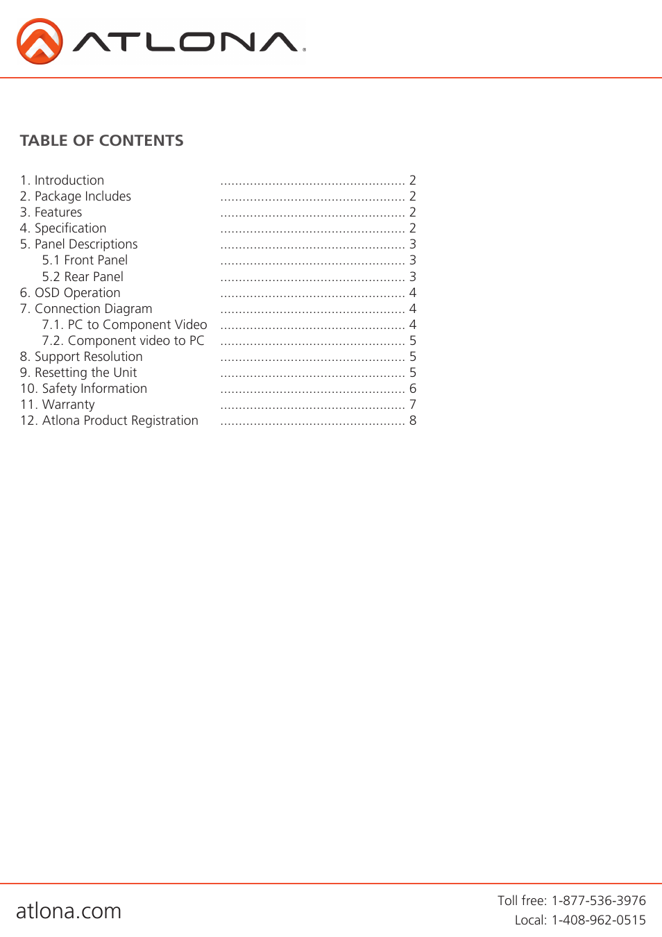 Atlona AT VGA300CV User Manual | Page 2 / 9