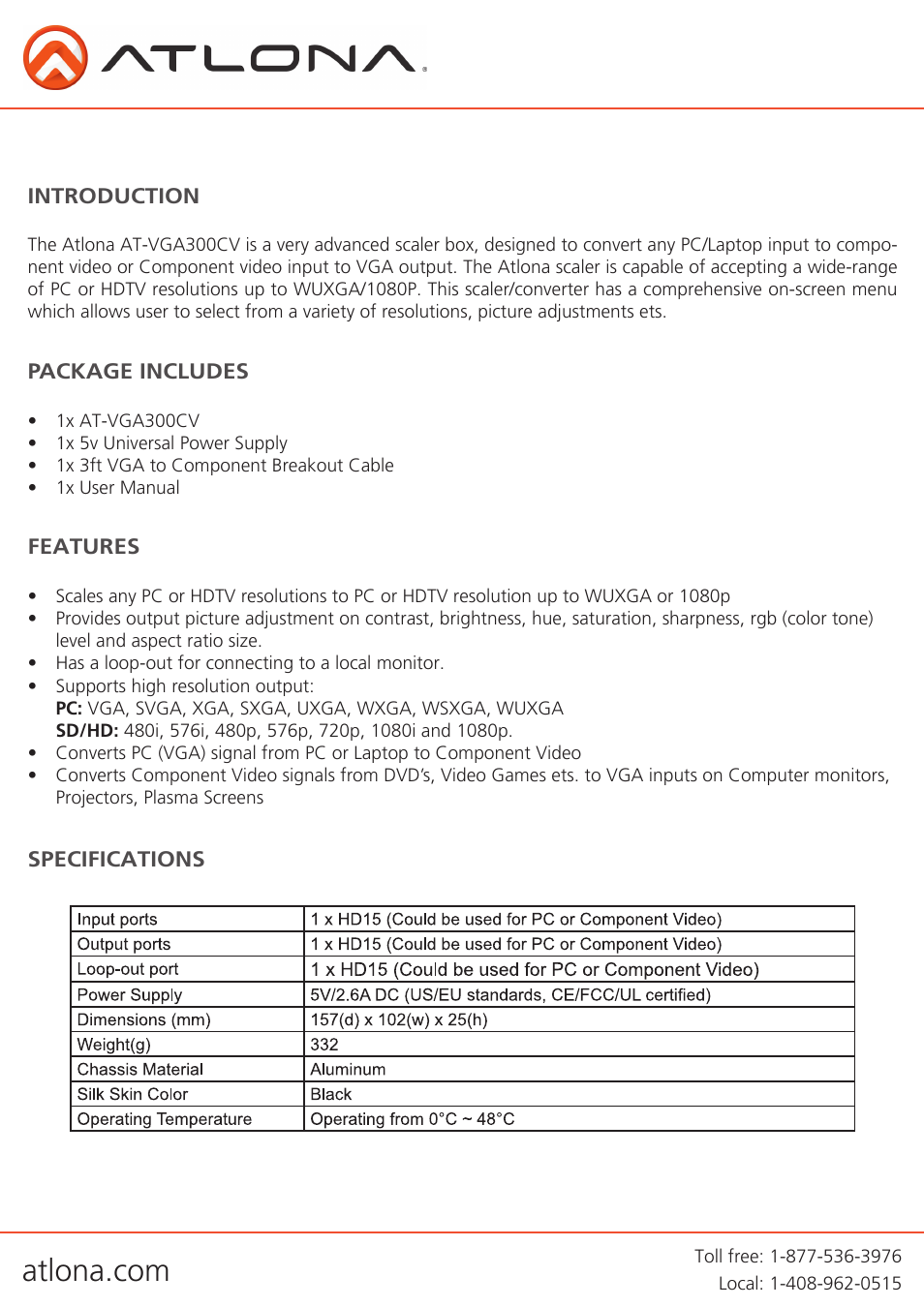 Atlona AT VGA300CV User Manual | Page 3 / 9