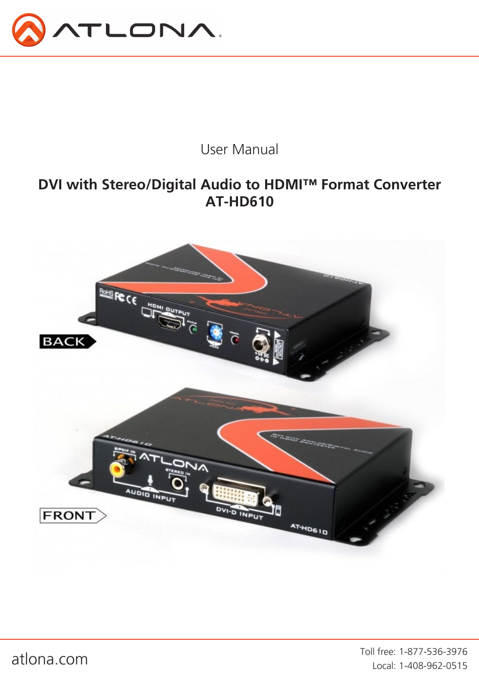 Atlona AT HD610 User Manual | 9 pages