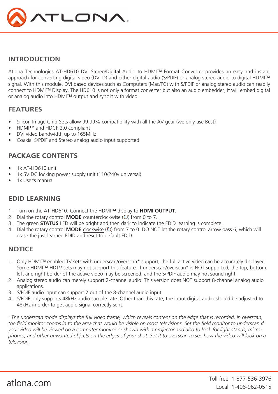 Atlona AT HD610 User Manual | Page 3 / 9