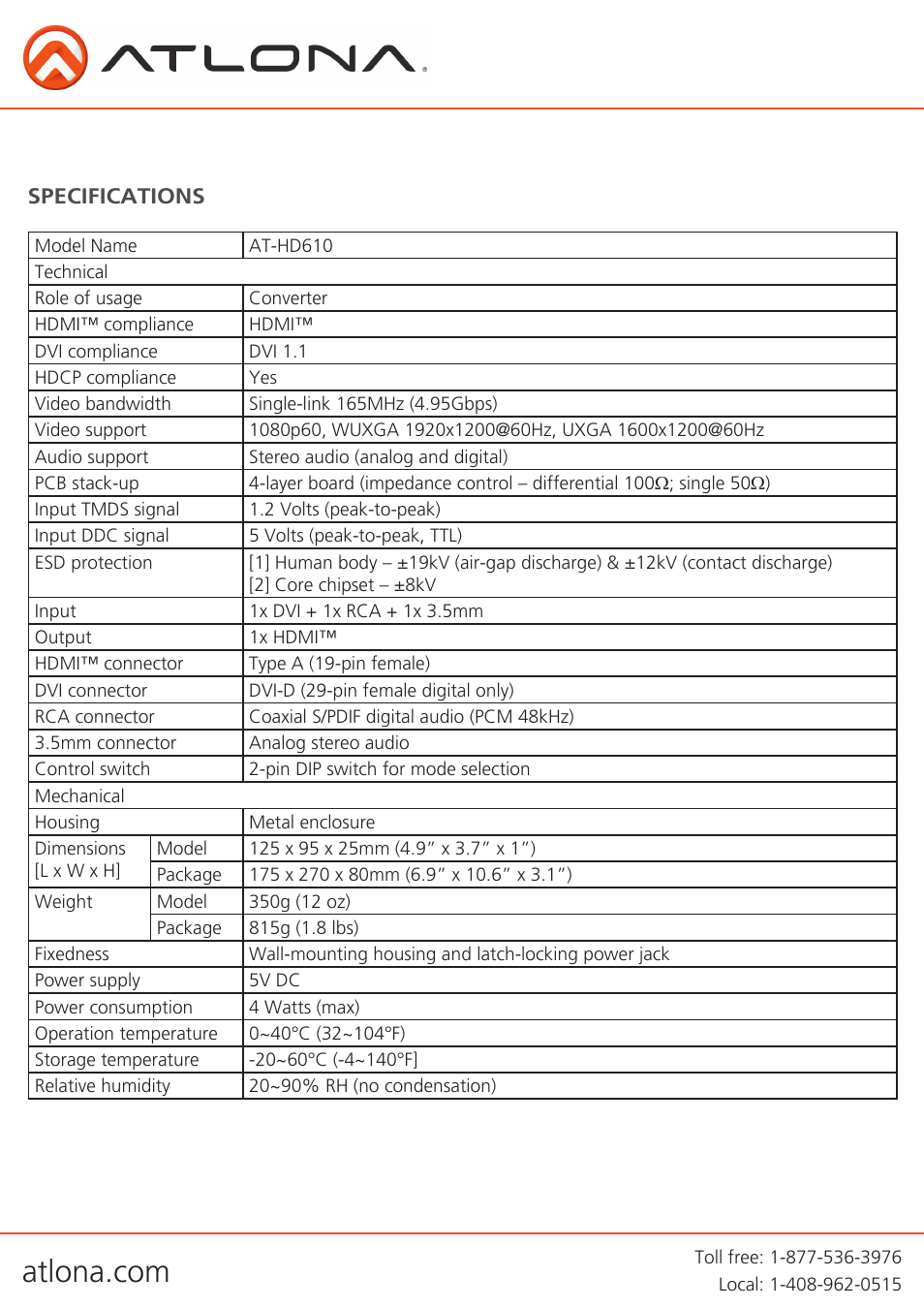 Atlona AT HD610 User Manual | Page 4 / 9