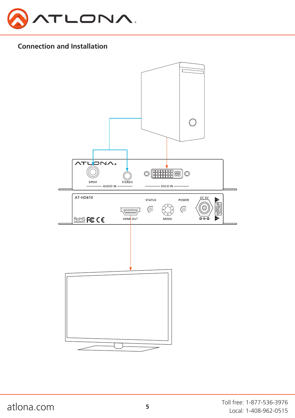 Connection and installation | Atlona AT HD610 V2 User Manual | Page 5 / 9
