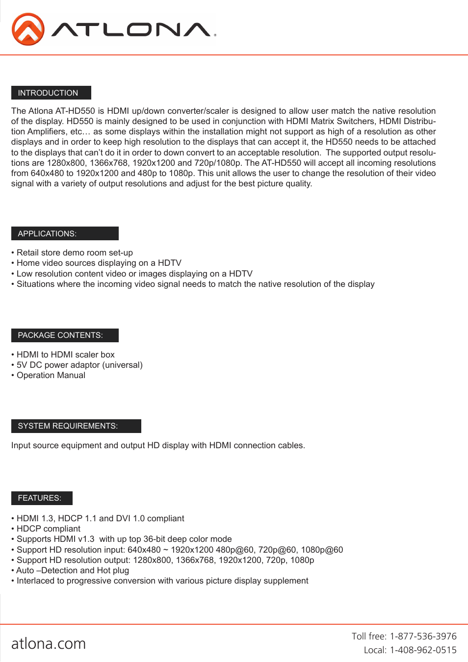 Atlona AT HD550 User Manual | Page 3 / 8