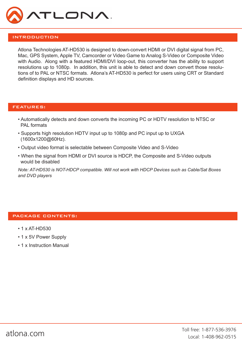 Atlona AT HD530 User Manual | Page 3 / 8