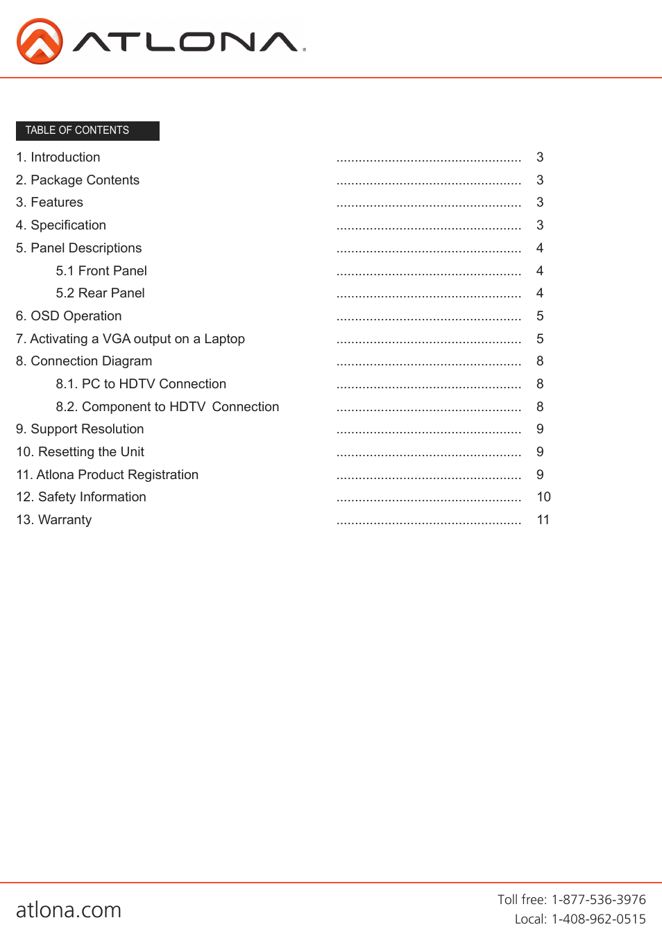 Atlona AT HD510VGA User Manual | Page 2 / 12