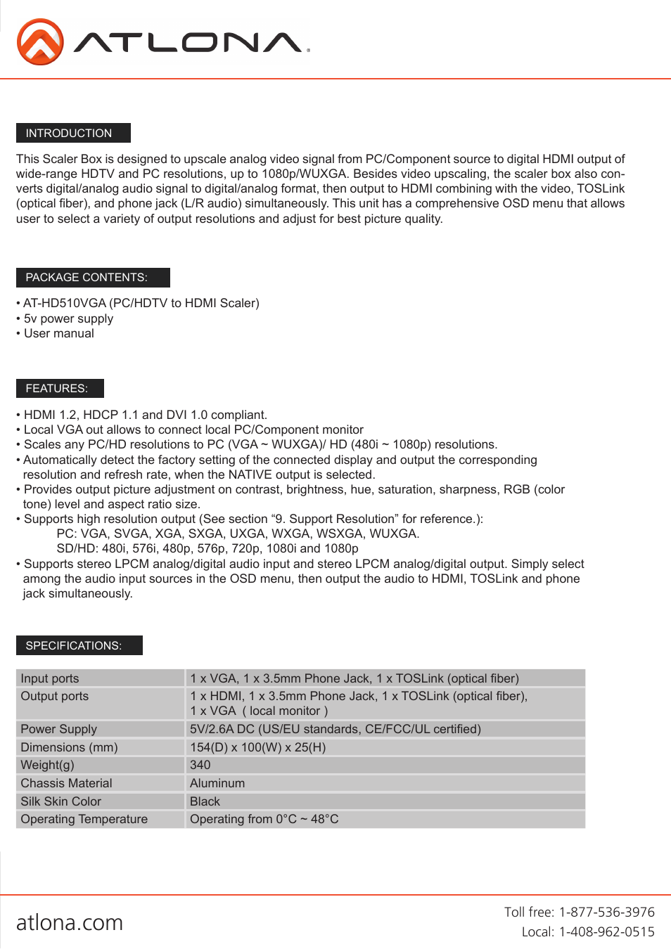 Atlona AT HD510VGA User Manual | Page 3 / 12