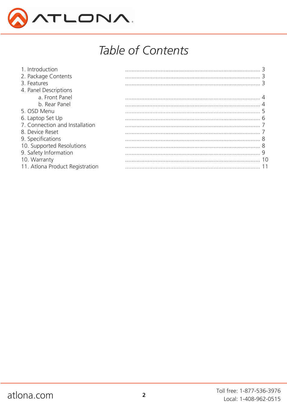 Atlona AT HD500 User Manual | Page 2 / 11