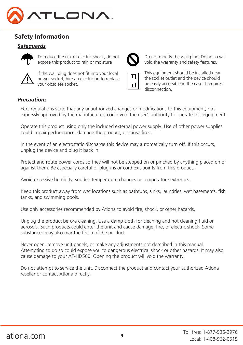 Safety information | Atlona AT HD500 User Manual | Page 9 / 11