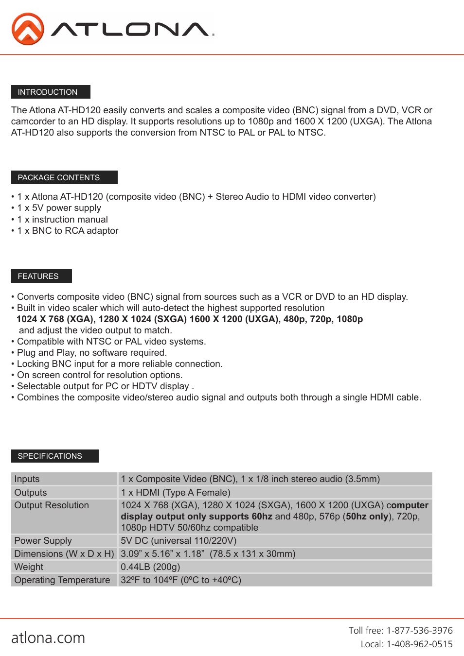 Atlona AT HD120 User Manual | Page 3 / 8