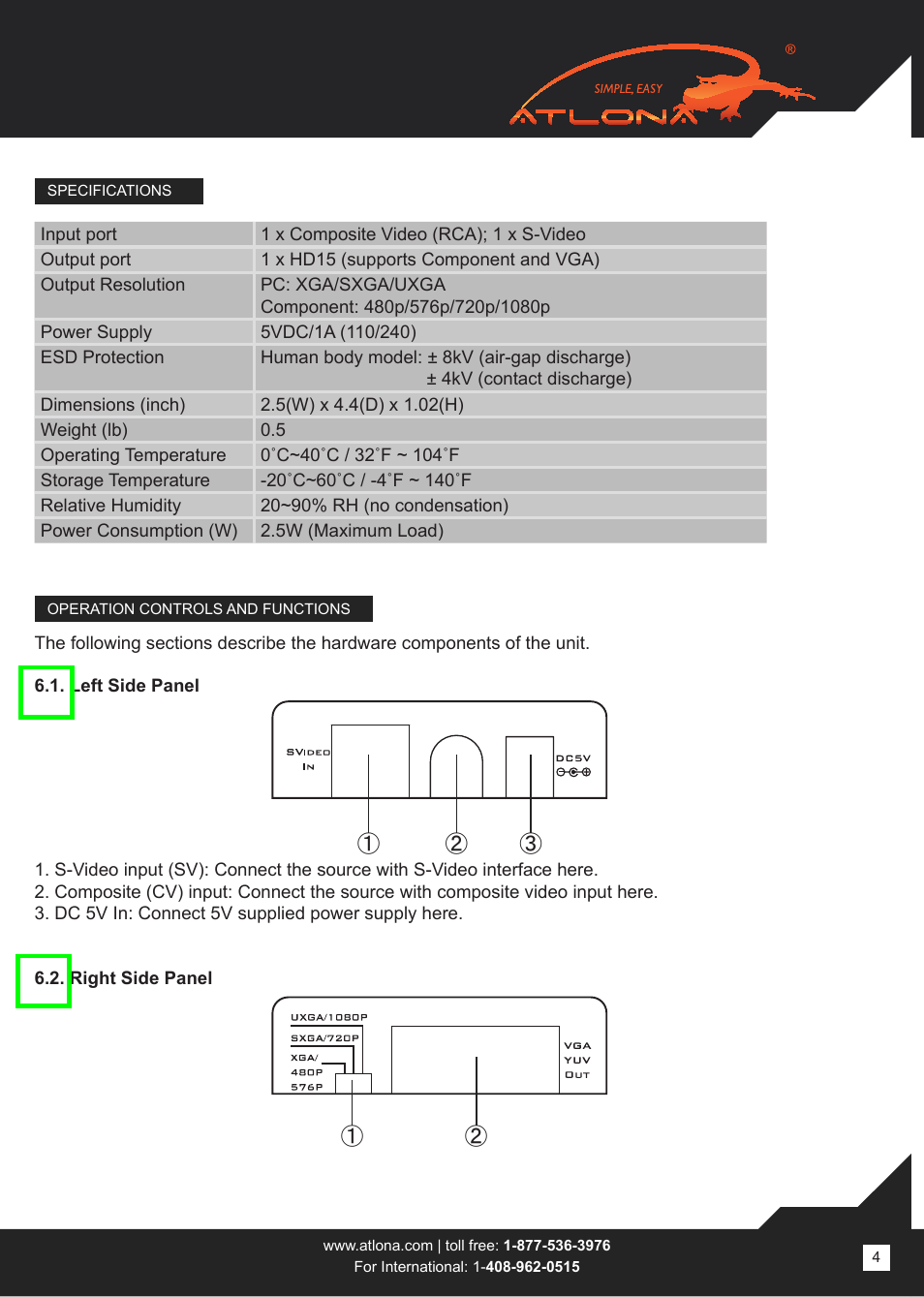 Atlona AT AVS100 User Manual | Page 4 / 8