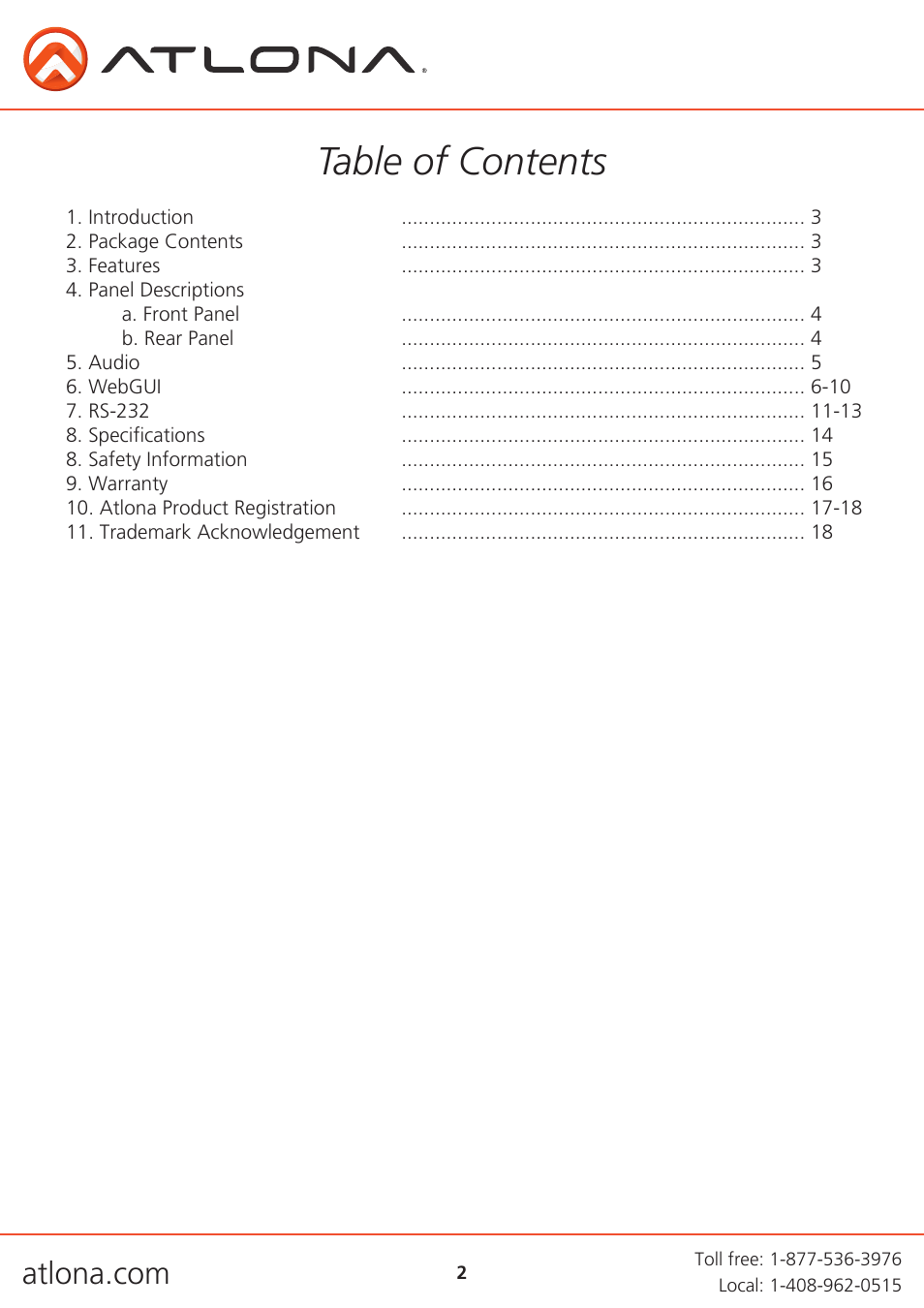 Atlona AT UHD M2C BAL User Manual | Page 2 / 18