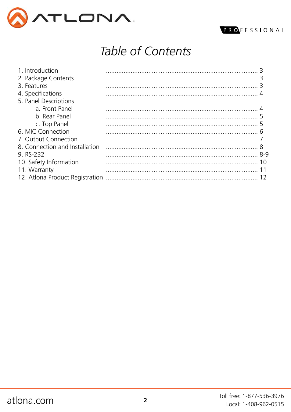 Atlona AT PA100 G2a4 User Manual | Page 2 / 12