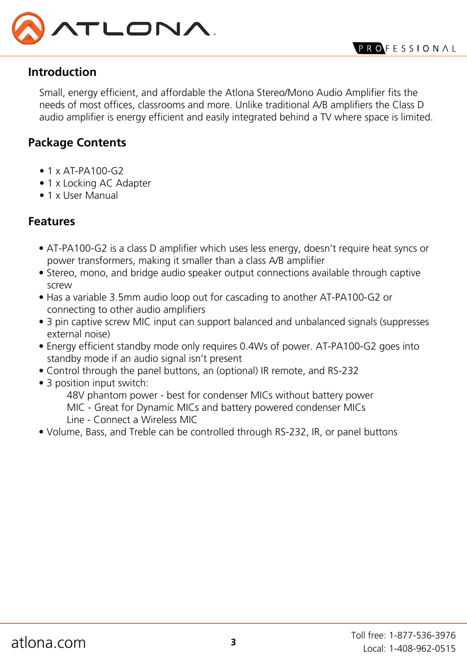 Atlona AT PA100 G2a4 User Manual | Page 3 / 12