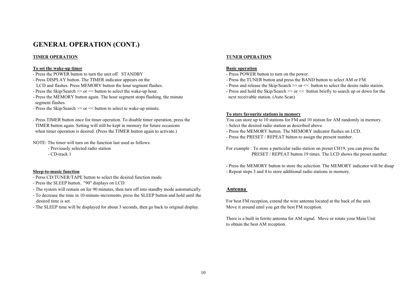 General operation (cont.) | COBY CX-CD425 User Manual | Page 10 / 19