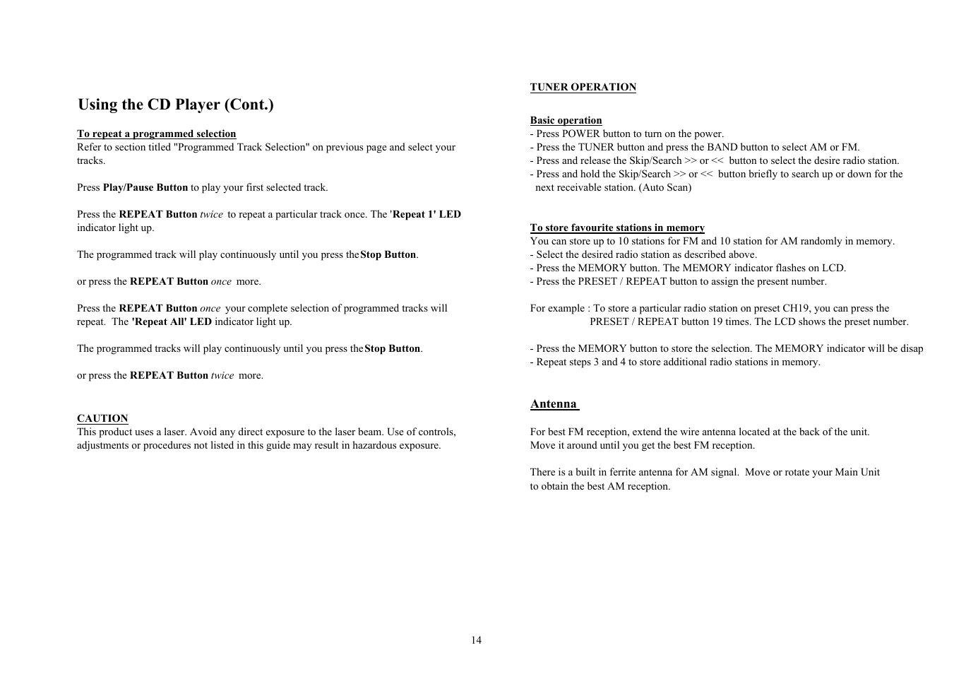 Using the cd player (cont.) | COBY CX-CD425 User Manual | Page 14 / 19