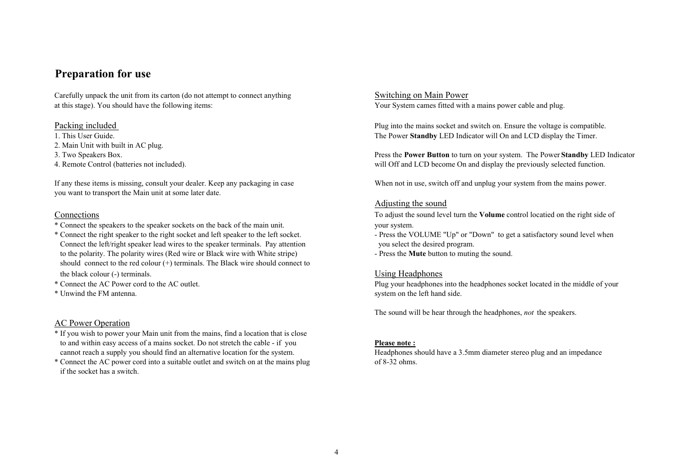 Preparation for use | COBY CX-CD425 User Manual | Page 4 / 19