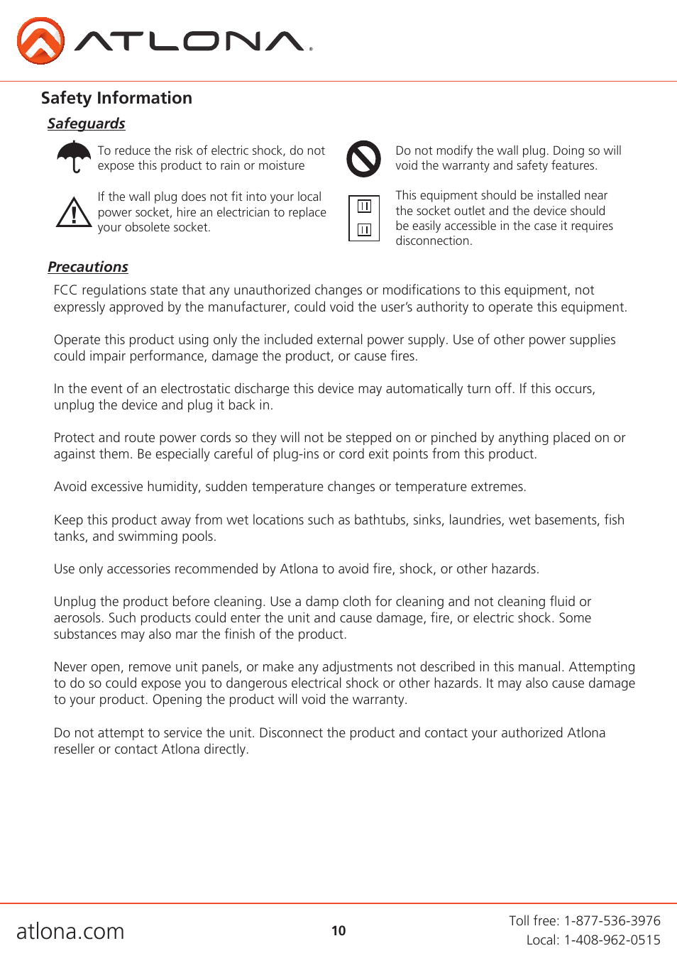 Safety information | Atlona AT PA100 G2 User Manual | Page 10 / 12