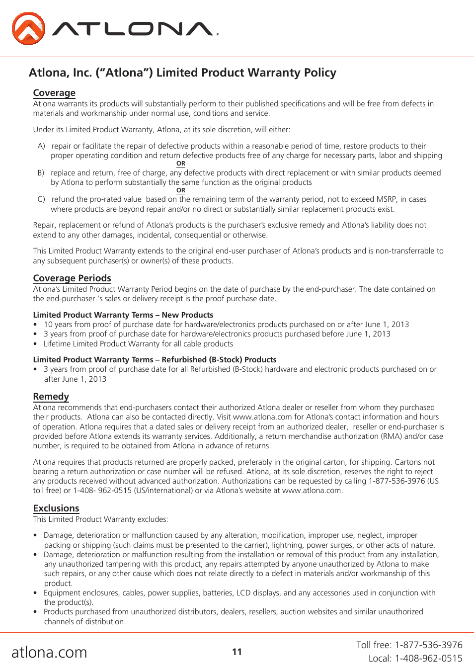 Atlona AT PA100 G2 User Manual | Page 11 / 12