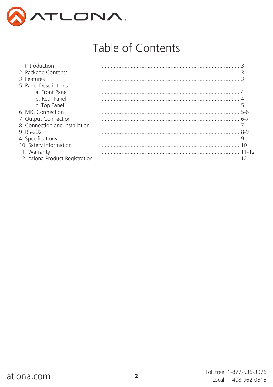 Atlona AT PA100 G2 User Manual | Page 2 / 12