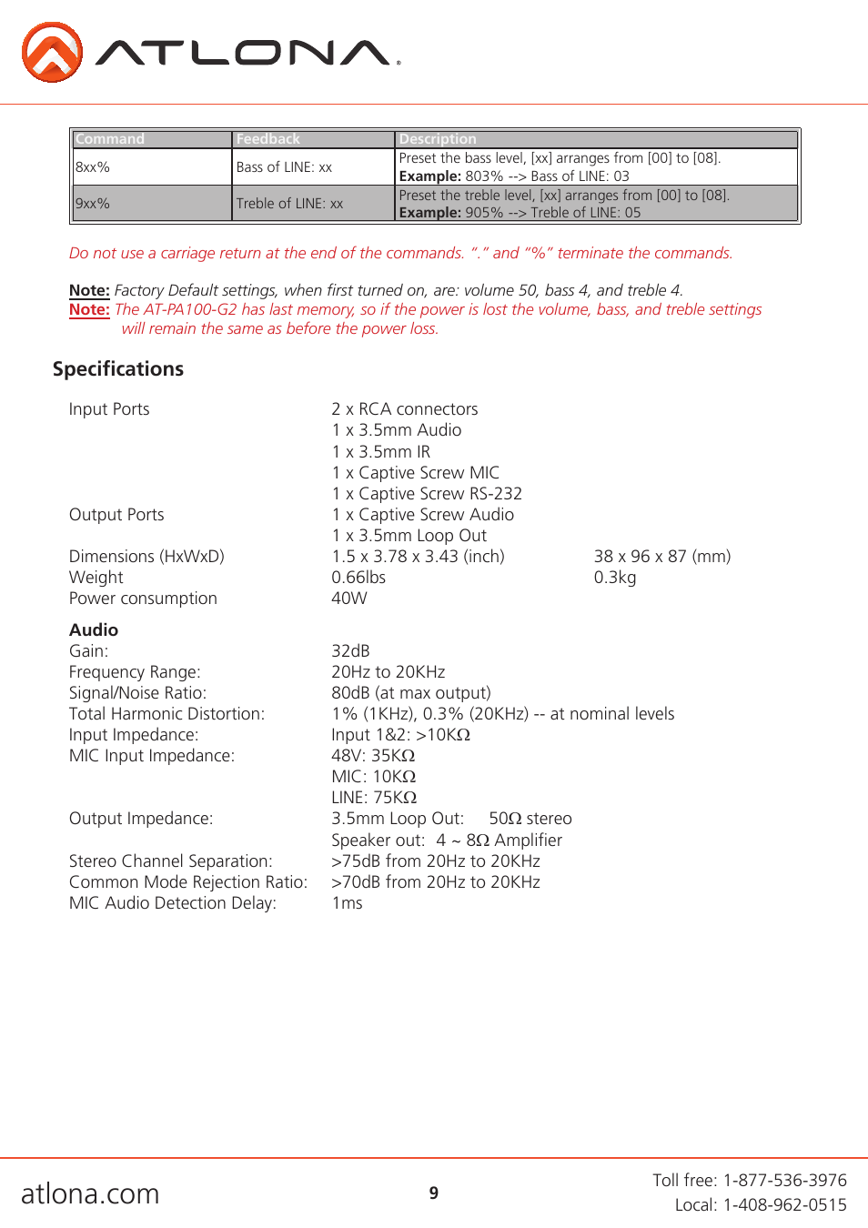 Atlona AT PA100 G2 User Manual | Page 9 / 12